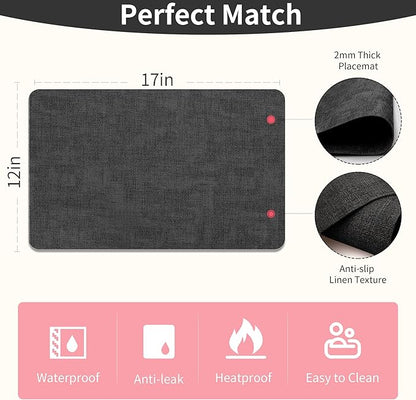 Maxpearl Faux Leather Placemats Set of 8 - Waterproof - Wipe Clean - Heat Resistant - Non Slip Dining Table Place Mats, Suitable for Indoor & Outdoor Use, 17’’x12’’, Black