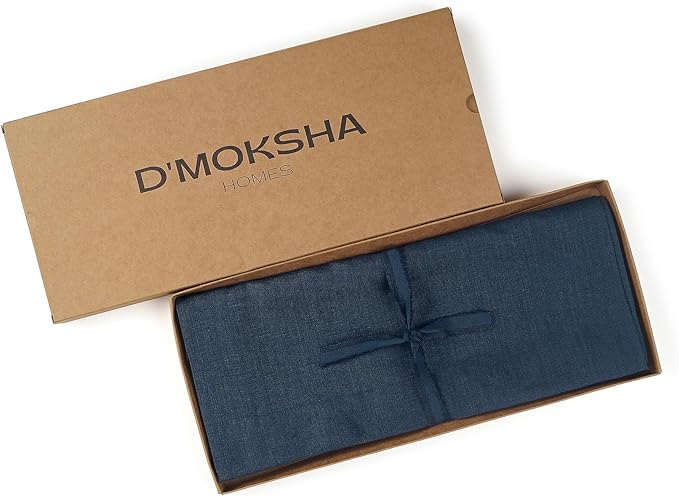 D'Moksha Homes Linen Navy Blue Table Runner 72 Inches Long - 100% Pure Linen 14 x 72 Inch Table Runner for Dining, Winter, Holiday - Machine Washable