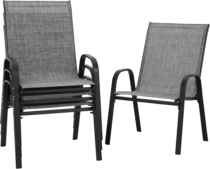 Patio Chairs Set of 4, Outdoor Stackable Dining Chairs | All Weather Textilene by PIZZELLO