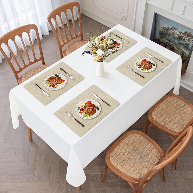Faux Leather Heat Resistant Placemats Set of 6 – Waterproof Oilproof Wipeable Dining PU Vinyl Place Mat Easy Clean Table Mats for Kitchen/Dining/Party/Holiday, Beige
