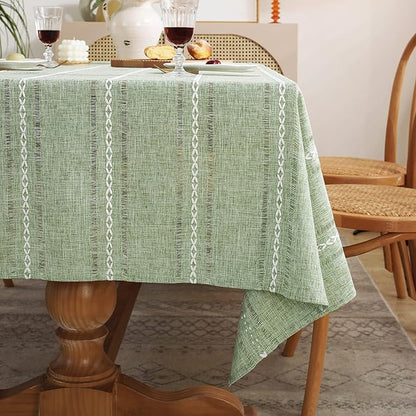Chassic 60 x 120 inches Farmhouse Style Linen tablecloths, Wrinkle Resistant Washable Dining Room Table Cloths for 8 Foot Rectangle Tables - Hemstitch Sage Green