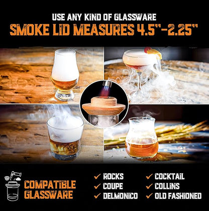 Whiskey Smoker Kit with Torch - 8 Flavors Wood Chips - Bourbon Gifts for Men, Cocktail Smoker kit - USA Oak Smoke Lid (No Butane)