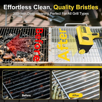 Oxzeps Outdoor Electric BBQ Brush, 2600mAh Battery Capacity 7.4V 2-Speed Power Control Rechargeable Grill Brush with 2 Brush Heads, 360° Rotating Cleaning Brush.