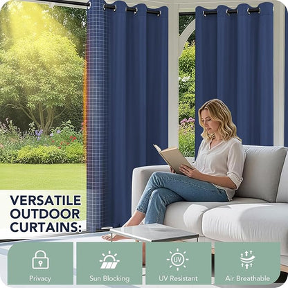 Outdoor Curtains for Patio Waterproof 6 Panels, Porch Sun Shade | Weatherproof - Image 3