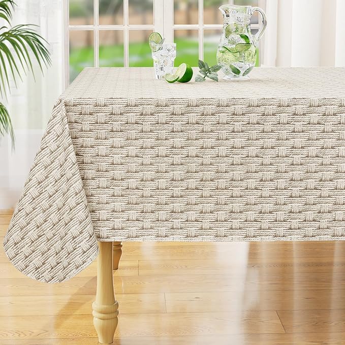 misaya Rectangle Waterproof Vinyl Table Cloth, Wipeable Tablecloth with Flannel Backing, Plastic Table Cover for Dinner, Picnic, Indoor and Outdoor (Weave, 54" x 78")