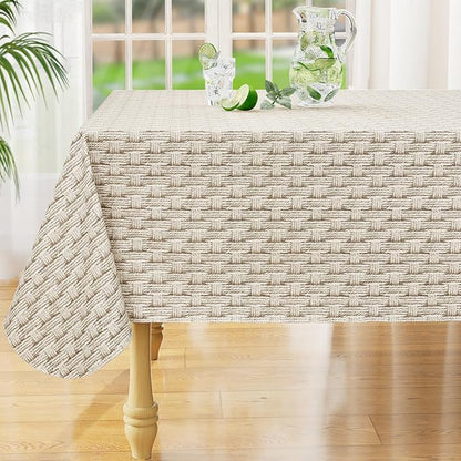 misaya Rectangle Waterproof Vinyl Table Cloth, Wipeable Tablecloth with Flannel Backing, Plastic Table Cover for Dinner, Picnic, Indoor and Outdoor (Weave, 54" x 78")