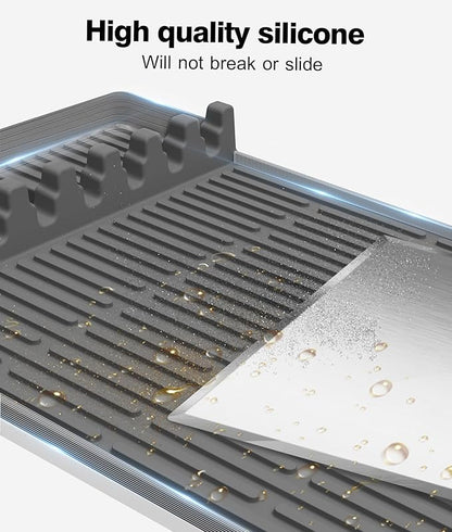 Silicone Griddle Tools Mat for Blackstone - Large Silicone Spatula Mat with Drip Pad - Griddle Mats BBQ Grill Accessories - Side Shelf Mats Grill Pad for Blackstone Griddles Accessories (Gray)