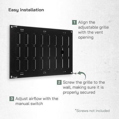 Vent Systems 12" x 8" Inch (Overall) Black Metal Vent Cover - Durable Wall and Ceiling Adjustable Air Return Grille with Built-in Mesh Screen - HVAC Ventilation Duct Cover for Indoor and Outdoor Use