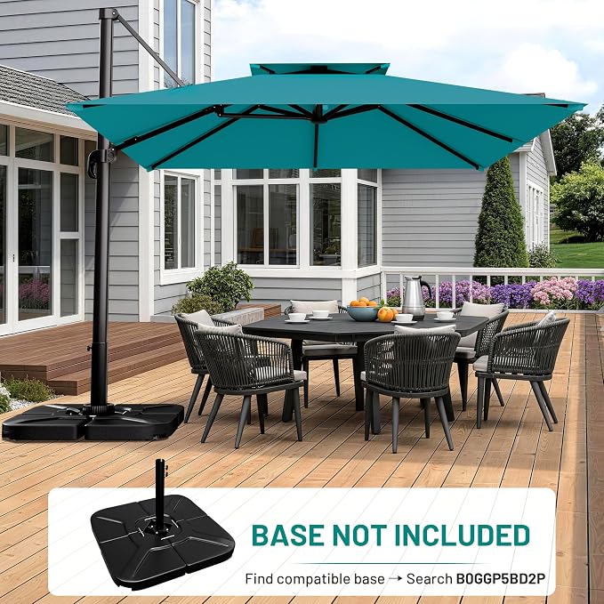 12×12 FT Double-Top Cantilever Patio Umbrella, Lake Blue | Square Offset - Image 6