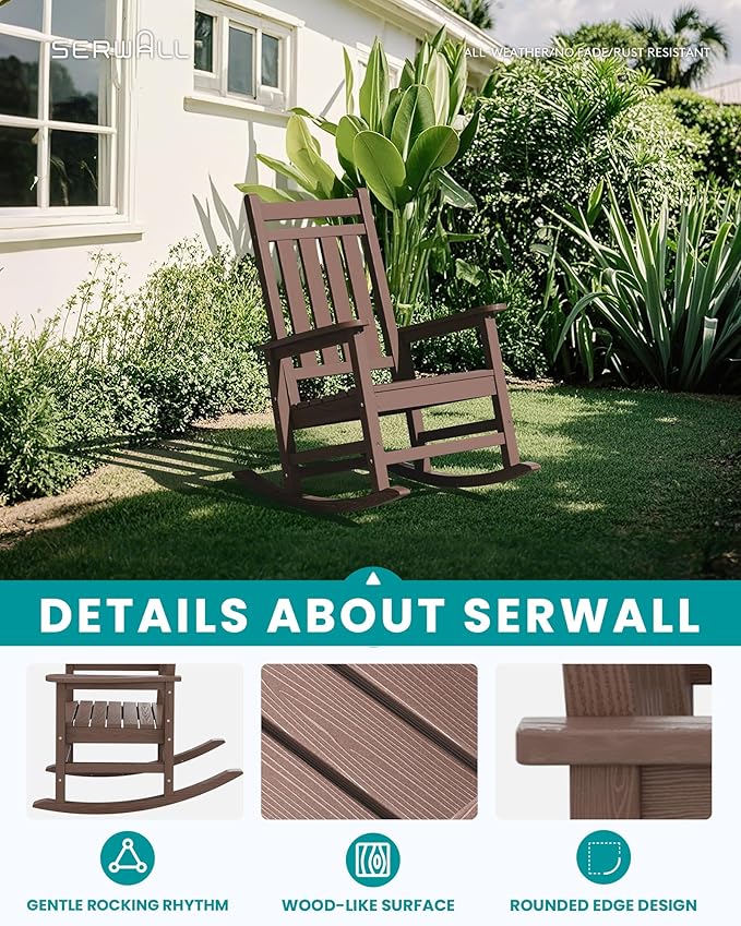 SERWALL Outdoor Rocking Chair Set of 4, HDPE Rocker - Image 4