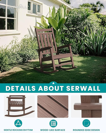 SERWALL Outdoor Rocking Chair Set of 4, HDPE Rocker - Image 4