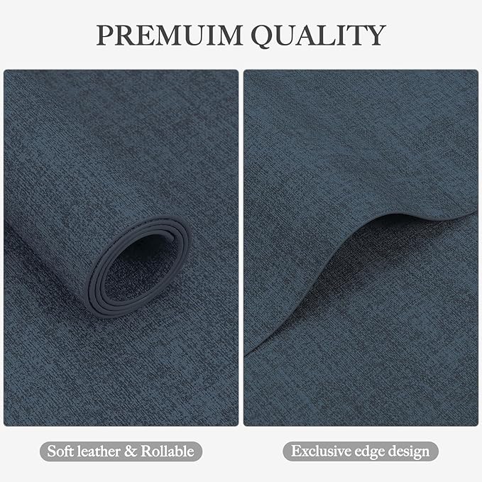 Faux Leather Heat Resistant Placemats Set of 6 – Waterproof Oilproof Wipeable Dining PU Vinyl Place Mat Easy Clean Table Mats for Kitchen/Dining/Party/Holiday, Navy Blue