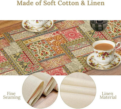 Colorful Patchwork Table Runner, Boho Floral Vintage Wildflower Rustic Paisley Design Table Runner for Dining Coffee Party Holiday Farmhouse 13x60in