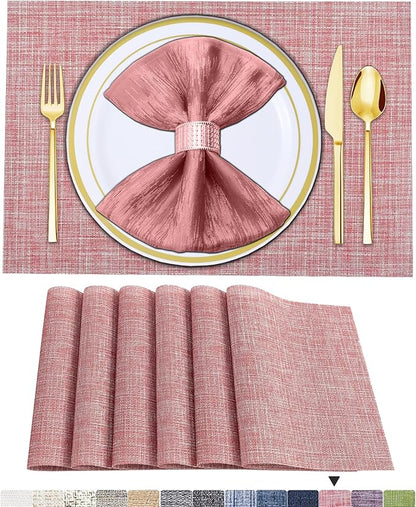 BETEAM Placemats Set of 6, Woven Vinyl Placemat for Dining Table Washable Wipeable Kitchen Place Mats Durable Indoor Outdoor Table Mats