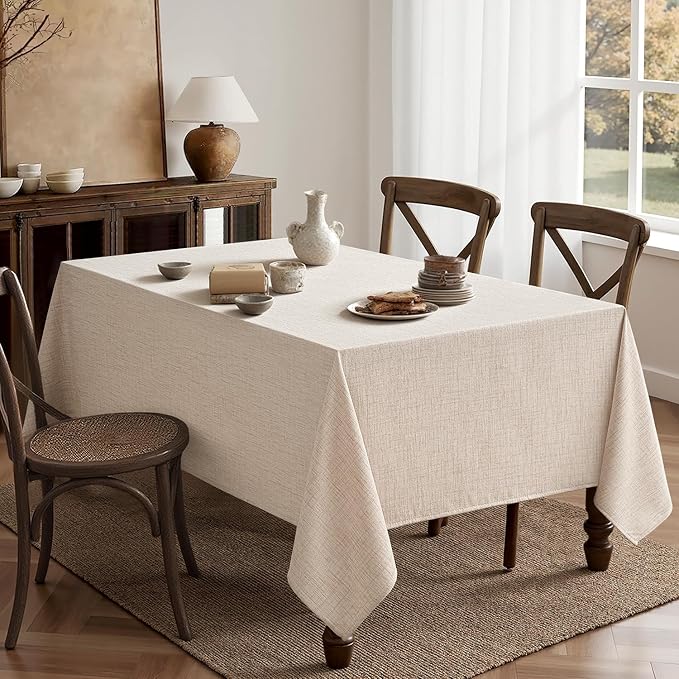 MIULEE Ivory Linen Polyester Tablecloth 60x104 Inch Spring Rectangle Table Cloth Waterproof,Stain Resistant & Wrinkle Resistant for Dining Party Wedding