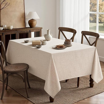 MIULEE Ivory Linen Polyester Tablecloth 60x104 Inch Spring Rectangle Table Cloth Waterproof,Stain Resistant & Wrinkle Resistant for Dining Party Wedding