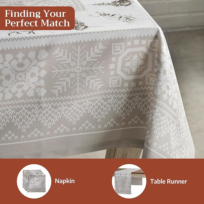Maison d' Hermine Table Cloth Rectangle Table 100% Cotton 60 x 120 Inches Fall Tablecloth Reusable Everyday Use for Thanksgiving Christmas Decorations Dining Farmhouse Party (Cozy Christmas)