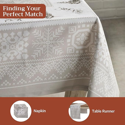 Maison d' Hermine Table Cloth Square Table 100% Cotton 60 x 60 Inches Fall Tablecloth Reusable Everyday Use for Thanksgiving Christmas Decorations Dining Farmhouse Party (Cozy Christmas)