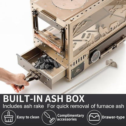 M8 Pellet Stove with Pellet Burner/Oven/Base - Portable Stainless Steel IGT Hot Tent Stove, Includes 6 Chimney Pipes for Camping, Tents, Cooking & Travel, Rose Gold