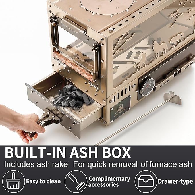 M8 Pellet Stove Pro with Pellet Burner/Oven/Base/Camping Table—Portable Stainless Steel IGT Hot Tent Stove, Includes 6 Chimney Pipes, Suitable for Outdoor Camping and Cooking