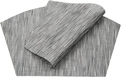 SHACOS Small Round Table Placemats Set of 4 Wedge Placemats Heat Resistant Woven Vinyl Table Mats Wipe Clean (4, Silver Gray)