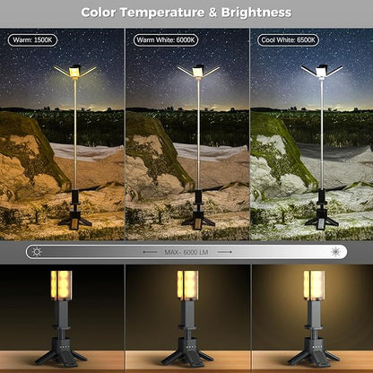 Telescopic Camping Lights Rechargeable 14000 mAh Led Multifunction Magnetic Lanterns Job Site Lighting Cordless Dimmable Camping Tent Lamp Portable Power Supply 6000LM IPX5 Waterproof