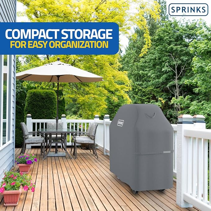 SPRINKS® Grill Cover Weatherproof Grillcover for Weber, Napoleon, Enders - Extra Handles Gas Grill Oxford 600D Fabric [52in x 26in x 43in] - Grey
