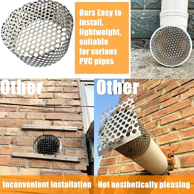 PVC Termination Cap Vent Cover, Stainless Steel Mesh Screen Vent Cover Slot for 3.55" to 4.13" ID Furnace and Roof Vent Pipe, Conical Vent Cap Rust preventing Leaves Debris, Birds Entering