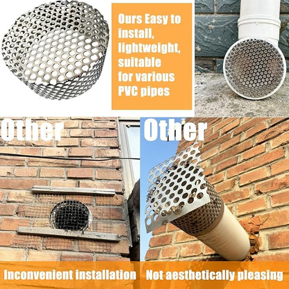 PVC Termination Cap Vent Cover, Stainless Steel Mesh Screen Vent Cover Slot for 3.55" to 4.13" ID Furnace and Roof Vent Pipe, Conical Vent Cap Rust preventing Leaves Debris, Birds Entering