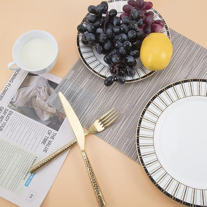 SLKQG Sliver Placemats Set of 4 - Easy Clean Modern Durable Washable Vinyl Place Mats - Heat Resistant Placemats for Kitchen Table - PVC Table Mats for Dining Table (Sliver, 4)