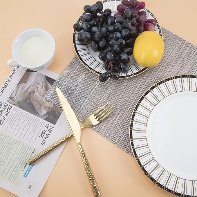 SLKQG Vinyl Placemats Set of 6 - Easy Clean Modern Durable Washable Place Mats - Heat Resistant Placemats for Kitchen Table - PVC Table Mats for Dining Table (Sliver, 6)