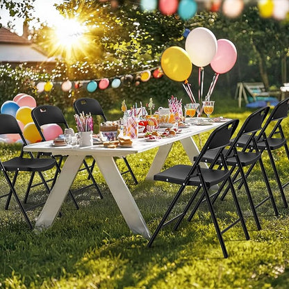 Bonnlo 4-Pack Black Plastic Folding Chairs, Portable Seat - Image 2