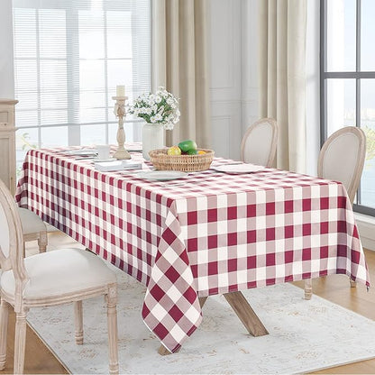Softalker Gingham Checkered Tablecloth Rectangle - Outdoor Waterproof Buffalo Plaid Table Cloth, Stain Resistant Washable Table Cover for Picnic, Camping, Dining - Burgundy and White, 60 x 84 Inch