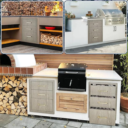 Stainless Steel Outdoor Kitchen Triple Drawers 14" W x 20.3" D x 23" H - Heavy Duty with Handles, Weather-Resistant Flush Mount for BBQ Island, Patio Grill & Outdoor Cooking Space