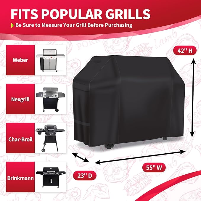 NEXCOVER 55 Inch Grill Cover - 600D Heavy Duty Waterproof and Weather Resistant BBQ Cover for Weber, Char Broil, Nexgrill - Fade Resistant, Black