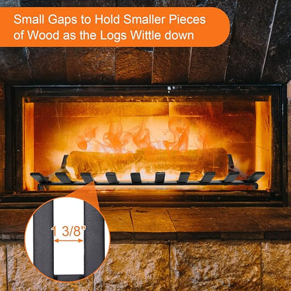 24" Fireplace Grate Wood Stove Grate Rack Fireplace Tools Rack Heavy Duty Solid Steel 10-Bars Log in Holder Easy Assembly Fire Grate for Indoor Hearth Outdoor Firepit Matt Black