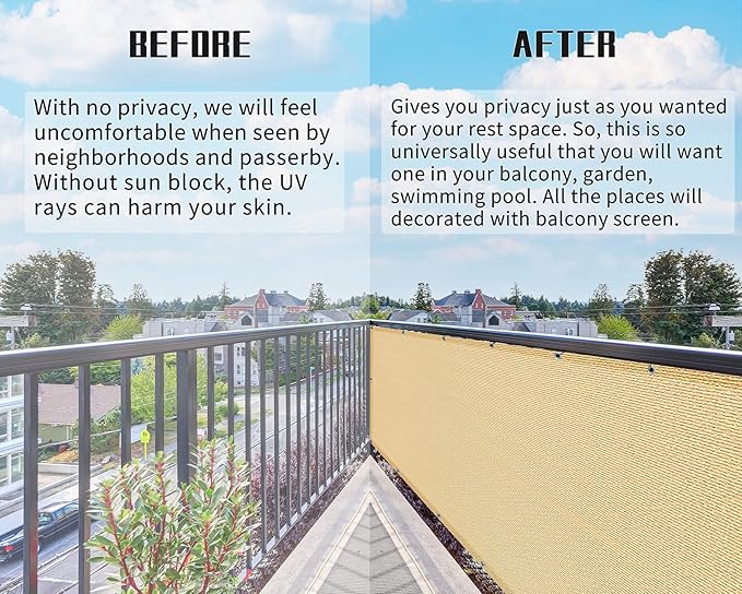 3'x10'Balcony Privacy Screen Cover Fence Cover UV Protection Weatherproof Windscreen Heavy Duty for Patio, Backyard,Sand