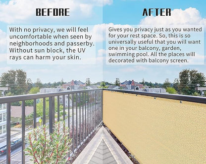 3'x10'Balcony Privacy Screen Cover Fence Cover UV Protection Weatherproof Windscreen Heavy Duty for Patio, Backyard,Sand