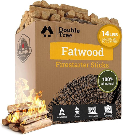 Double Tree Fatwood Fire Starter Sticks - Organic Resin Rich Premium – Fire Starter for Wood Stoves, Fireplaces, Campfires, Bonfires - Non-Toxic (14 Pounds)