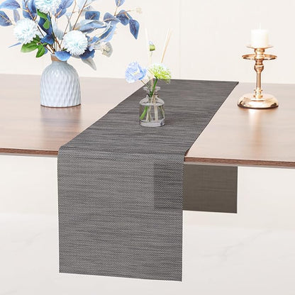 Myir JUN Table Runner, Vinyl Table Runner Indoor 55 Inch Long Arbitrarily Cropped Runner for Table Non-Slip Heatproof for Home Party (Dark Brown, 12 x 55 inch)