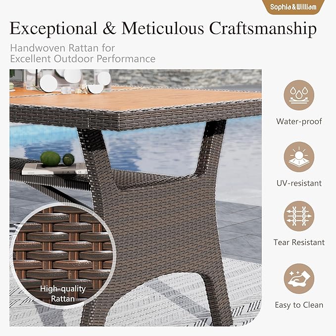 Sophia & William 9 Piece Patio Dining Set, Patio Table and Chairs Set Outdoor Dining Set for 8, Acacia Wood Patio Dining Table Set with PE Rattan Wicker Chairs for Garden, Porch, Backyard