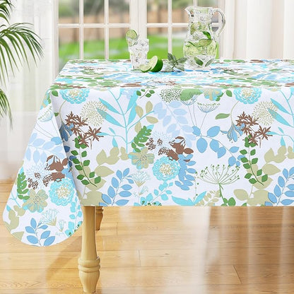 misaya Rectangle Waterproof Vinyl Table Cloth, Wipeable Tablecloth with Flannel Backing, Plastic Table Cover for Dinner, Picnic, Indoor and Outdoor (Leaves, 60" x 120")