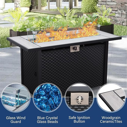 7 PCS Patio Furniture Set Outdoor Patio Furniture with Propane Fire Pit Table Outdoor Couch Patio Chairs Outdoor Conversation Set with Non-Slip Cushions Waterproof Covers, Navy Blue