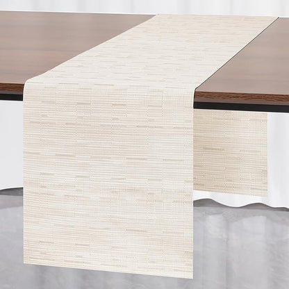 Myir JUN Table Runner, Vinyl Table Runner Indoor 72 Inch Long Arbitrarily Cropped Runner for Table Heatproof for Home Party (B-Off White, 15 x 72 inch)