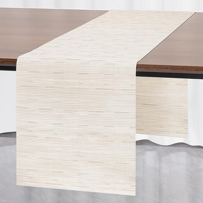 Myir JUN Table Runner, Vinyl Table Runner Indoor 72 Inch Long Arbitrarily Cropped Runner for Table Heatproof for Home Party (B-Off White, 12 x 72 inch)