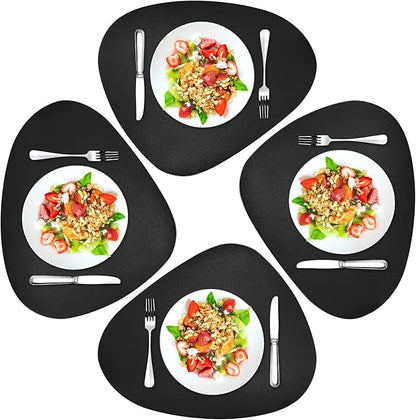 Herda Dining Leather Placemats Set of 4 Wipeable Washable Place Mats for Square Round Table Easy to Clean Table Mats for Kitchen Patio Indoor Outdoor, Black Leather Halloween Place Mat 4 Pack