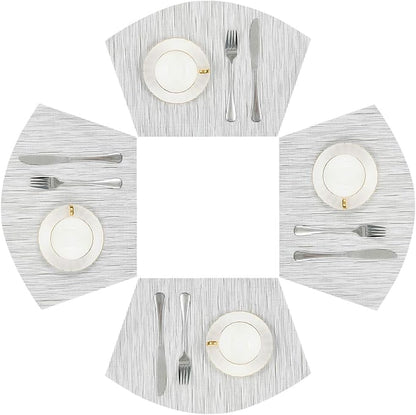 SHACOS Small Round Table Placemats Wedge Placemat Set of 4 Non Slip Heat Resistant Woven Vinyl Table Mats Wipe Clean Indoor Outdoor (4, Gray White)