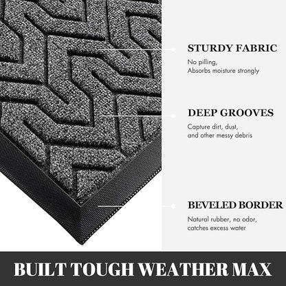 Yimobra Extra Large Door Mat Outside Entrance 60x36, Waterproof Heavy Duty Outdoor Mats for Front Door, Non Slip Rubber Entry Mat for Garage Patio Indoor, Easy Clean, Mix Grey