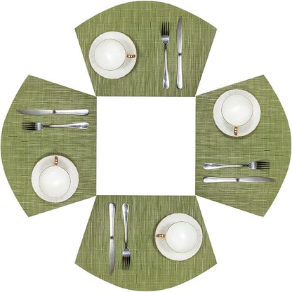 SHACOS PVC Woven Vinyl Wedge Placemats Set of 4 Round Table Placemats Wipe Clean Heat Resistant Round Table Mats (4, Green)