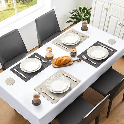 MOSAYT Faux Leather Placemats Set of 12, Heat Resistant Vinyl Place Mats with Coasters, Wipeable Washable 100% Waterproof Oil Proof Table Mats for Kitchen Dining Indoor Outdoor, 12" x 17", Grey Beige
